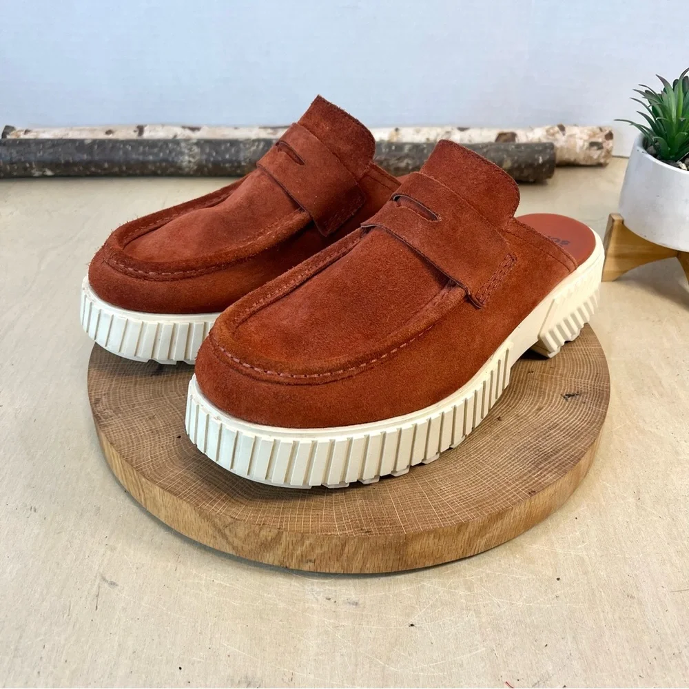 Sorel Suede Penny Mule in Burnt Orange and Cream Platform - Picture 4 of 16